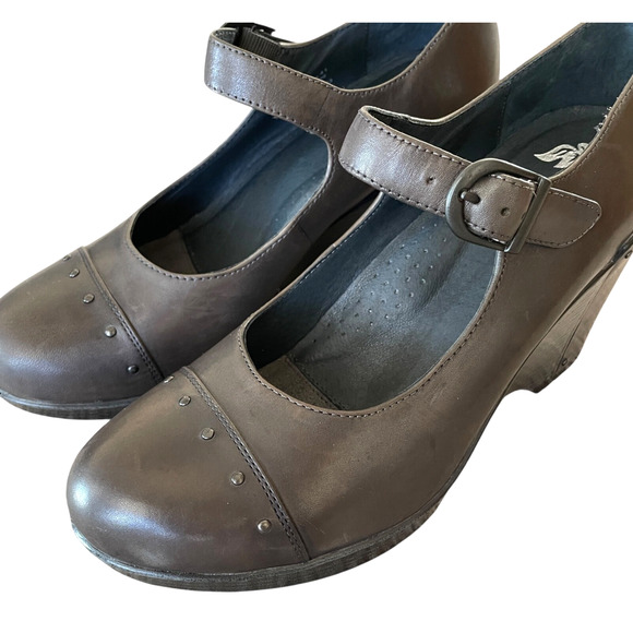 DANSKO Fanny Size 41/10.5 Brown Leather Mary Jane Steampunk Platform Wedge Shoes - Picture 7 of 9